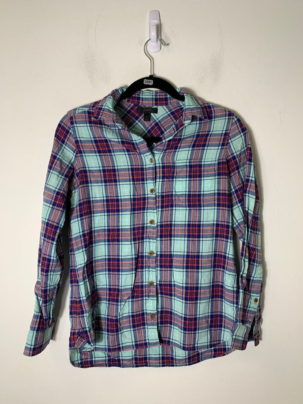 J. Crew Long Sleeve Blue and Red Plaid Button Up Shirt Sz 2